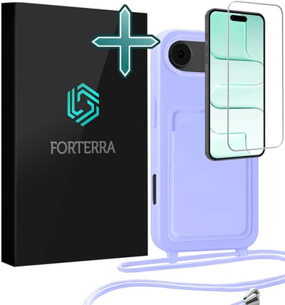 Hoesje Geschikt voor iPhone Air Pashouder Case Siliconen Hoes Met Koord Met Screenprotector - Hoes Geschikt voor iPhone Air Met Telefoonkoord Hoesje Back Cover Met Pasjeshouder - Lila