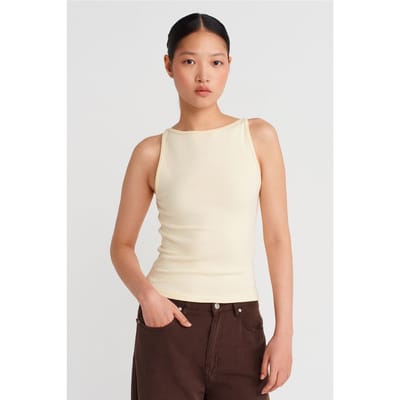 Geribde Halternek Slim-Fit Blouse