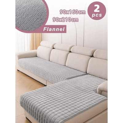 2 stuks Flanel Hoekbankhoes voor L-vormige Hoekbank Universele Banken Woonkamer Bankhoezen 2PCs gray