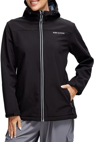 BUBW® Dames Outdoorjas - Softshell Jas - Waterdicht & Winddicht - 100% waterdicht (8.000mm) - Ademend (1.000gsm) - Windjack - Warme Fleece Voering - Met Capuchon - Zwart - Maat S