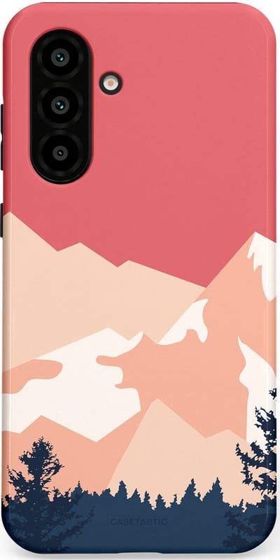 Casetastic hoesje geschikt voor Samsung Galaxy A36 / Samsung Galaxy A56 - Dubbellaagse bescherming - Bergen bij stille toppen - Fashion Case - Koraal Donkergrijs Zand Perzik