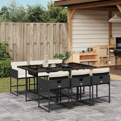 vidaXL - 7-delige - Tuinset - met - kussens - poly - rattan - zwart