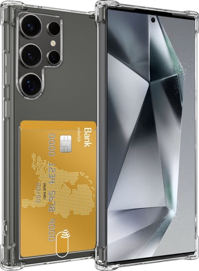 Hoesje Geschikt voor Samsung Galaxy S24 Ultra - Met Pashouder en Kaarthouder - Telefoon Hoes Shockproof - Siliconen Case - Back Cover - Shock Proof - Pasjes Houder - Transparant