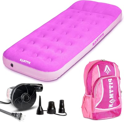 Draagbaar Luchtbed - Opblaasbaar Matras - Kamperen en Reizen - Ingebouwd Kussen - Twin Maat - Roze
