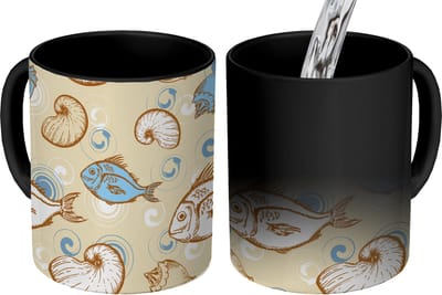 Magische Mok - Foto op Warmte Mokken - Koffiemok - Vis - Schelpen - Pastel - Design - Vintage - Magic Mok - Beker - 350 ML - Theemok