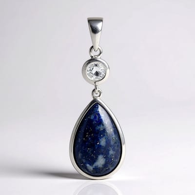Cavill - Zilveren Hanger - 925 Sterling Zilver Gerhodineerd - 7 Ct Lapis Lazuli Peervorm - 0,45 Ct Witte Topaas - Elegant Sieraad
