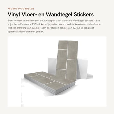 Dailygoods- Vloertegel Antislip - PVC Vloersticker - Zelfklevend - 30cm x 15cm - Set van 12 - Milieuvriendelijk - Vloerstickers