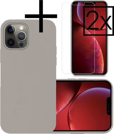 Hoesje - Met 2x Screenprotector - Geschikt voor Apple iPhone 13 Pro Max - Sterk & Shockproof - Back Cover - Siliconen Case - Telefoon Hoes - Grijs