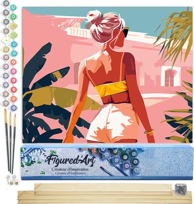 Figured'Art Schilderen op Nummer Volwassenen canvas Zomerwandeling- Handwerk acrylverf Kit DIY Compleet - 40x50cm met DIY houten lijst