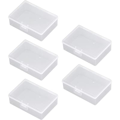 5 Pièces Petit Contenant en Plastique Multifonctionnel Organisateur Boîte de Rangement Transparente Imperméable pour Loisirs Créatifs Bijoux Houppette white