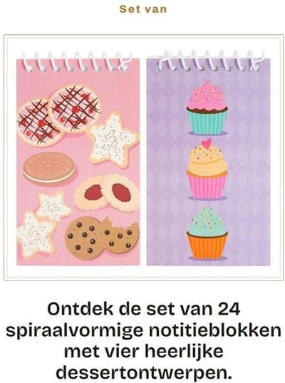 Notitieblokken Set van 24 - Spiraalvormig - 4 Dessertontwerpen - Gevoerd - 7,6 x 12,7 cm - Stevig Karton - Notitieboekjes