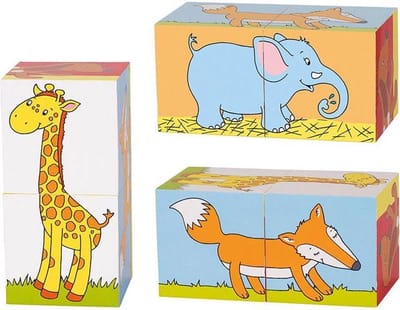 GOKI Blokkenpuzzel - Dieren - 10X5X5Cm - 2 Blokken - Verschillende Mogelijheden