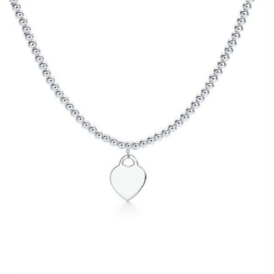 100% S925 Sterling Zilveren Ketting, Kralen (4 mm) Hartvormig, Hoge Kwaliteit 1:1 (met logo), Valentijnsdag Sieraden Voor Dames white