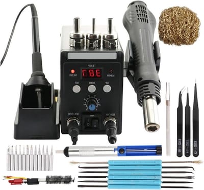 Soldeerstation Digitaal - Heteluchtpistool Lassen - Elektronische Reparatie - 2-in-1 Functie - 100-480°C - Zwart