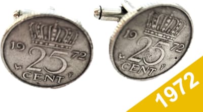 Manchetknopen Kwartje 1972 Verzilverd - Uniek en Stijlvol Sieraad met Jaartal - Cadeau Geboortejaar - Alle Jaartallen Beschikbaar - Doorsnede 1,8 cm