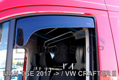 vw Crafter & MAN TGE VANAF 2017 (verkorte schermen) zijwindschermen abweiser fenders raamspoilers tbv pasvorm donker getint set a 2 stuks L+R