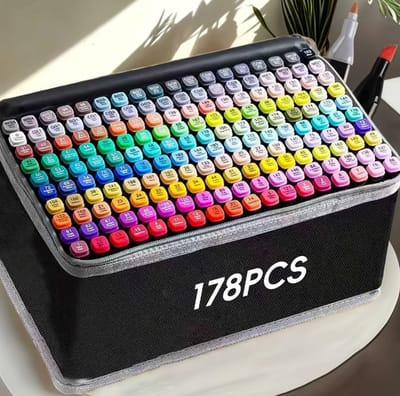 178-Delige Alcohol Markers Set – Dubbelzijdige Tekenset met Opbergkoffer & Schouderriem | Professionele Kunstmarkers