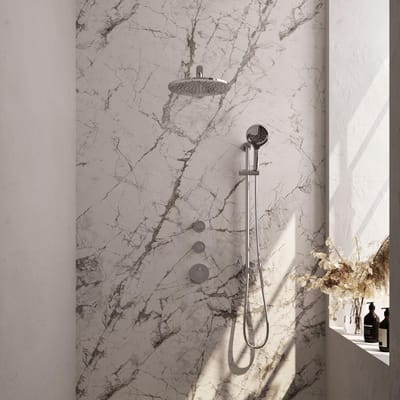 Brauer Chrome Carving Thermostatische Regendoucheset Inbouw - Hoofddouche 30 cm - Rechte Wandarm - Handdouche 3 Standen - Doucheslang - Geintegreerde Glijstang - Chroom