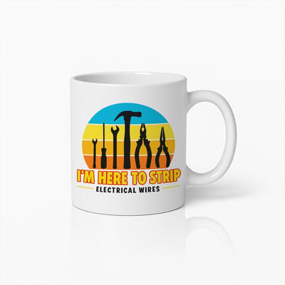 “I’m Here to Strip Electrical Wires” Mok – Grappig Elektricien Gereedschap Ontwerp – 330 ml Witte Koffiebeker voor Monteurs