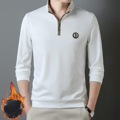 Nieuw Heren Herfst en Winter Velvet Verdikt Groen B Lange Mouw Half-zip Poloshirt voor Heren met Revers Eenvoudig Zakelijk Jong en Middelbaar 4XL white