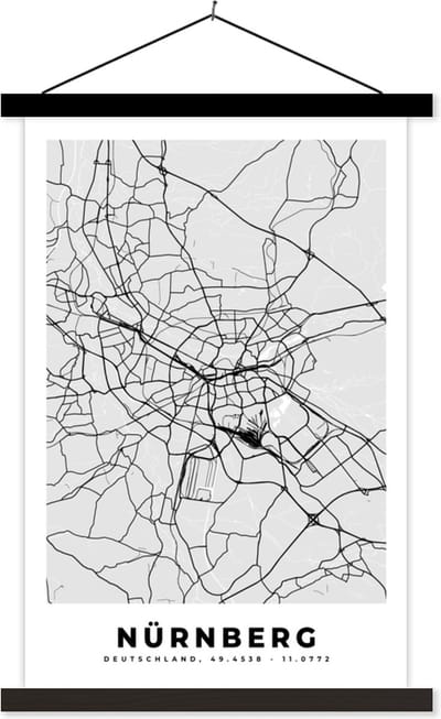 Posterhanger incl. Poster 40x60 cm - Schoolplaat - Mainz - Kaart - Stadskaart - Plattegrond - Duitsland - Textielposter - Zwarte latten - Stadskaart
