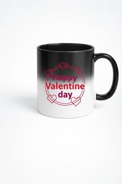 Magische Valentijnsdag Mok 'Happy Valentine day' - Warmte Onthullende Black Magic Mok - Cadeau voor Liefde