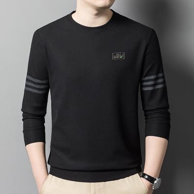 Sweat-shirt à col rond T-shirt pour homme Automne Nouvelle mode Imprimé Couleur unie Chemise de fond Haut T-shirt pour hommes jeunes et d'âge moyen XXXXL black
