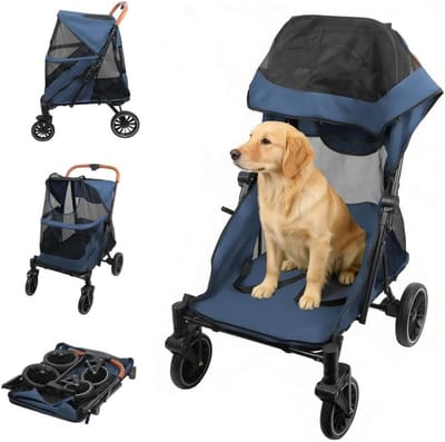 Huisdier Kinderwagen - Hondenbuggy Kattenbuggy - Comfortabel Vervoer - Opvouwbaar Lichtgewicht Frame - Tot 45kg - Blauw