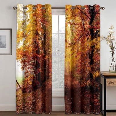 Goedkoop Aangepast Olieverf Landschap Herfstblad Achtergrond 2 Delige Gordijnen voor Woonkamer Keuken Slaapkamer Decoratie W50H130(CM)x2&Hook orange