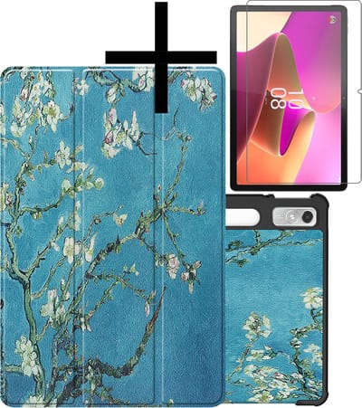 Hoes - Geschikt voor Lenovo Tab P11 Pro - Met Screenprotector - Trifold Bookcase - Hard Cover Case - Met Uitsparing Geschikt voor Lenovo Pen - Hardcover Book - Tablet Hoesje - Bloesem