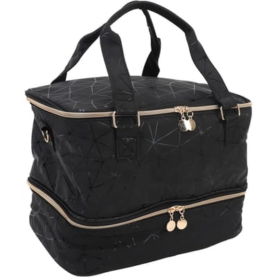 Dubbellaagse Nagellak Organizer Tas Houdt 40 Flessen PU Nagellak Reisetui Tas met Bagage black