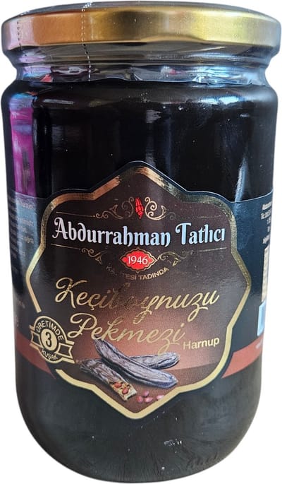 Johannesbroodmelasse Abdurrahman Tatlici (100% natuurlijk, 100% fruit, geen toevoegingen of toegevoegde suikers) - Keciboynuzu pekmezi (%100 dogal meyve, katkı ve ilave seker içermez) - Carob molasses (100% natural, 100% fruit, no additives ) 800 gr