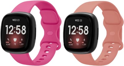 Strap-it Bundel – 2x Siliconen Horlogebandjes geschikt voor Fitbit Versa 3/4 & Sense/Sense 2 (Knalroze & Roze, Maat L)