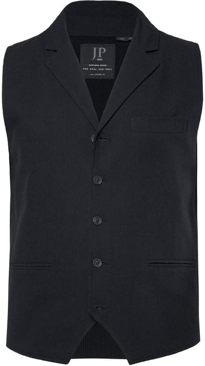 JP 1880 - Heren - Tweed vest FLEXNAMIC® wolkwaliteit gebreid achterpand - Zwart - Maat 5XL