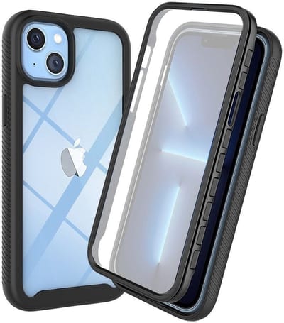 Hoesje met Ingebouwde Screenprotector Geschikt voor Apple iPhone 14 Plus | Full Protect valbescherming | Schokbestendige Beschermhoes tegen Vallen | Shockproof | Doorzichtig / Zwart