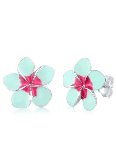 Elli - Oorbellen - Dames Frangipani Bloem Natuur Bloem Email in 925 Sterling Zilver - Dames