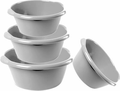 Combi set van 4x stuks ronde afwasteiltjes/afwasbakken in het zilver 3, 6, 10 en 15 liter - Kunststof - Schoonmaak/huishouden