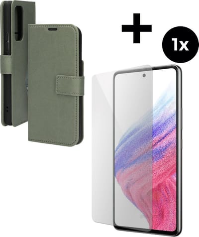 Mobiparts Classic Wallet hoesje geschikt voor Samsung Galaxy A53 (2022) 5G met 1 Screenprotector van Gehard Glas - Groen
