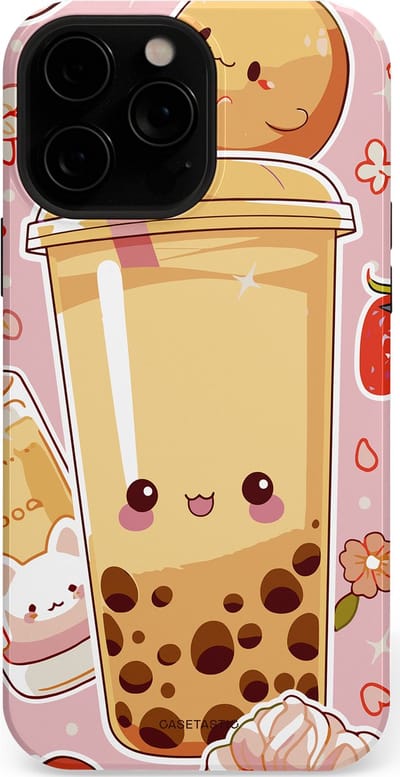 Casetastic Hoesje Geschikt voor Apple iPhone 13 Pro Magsafe - Stijlvolle Beschermende Duo-layer Case - Kawaii Thee Design - Bubble Tea