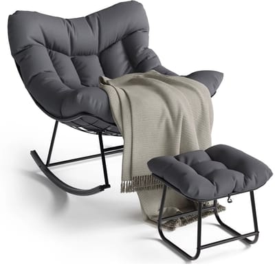 Papasan Schommelstoel voor Buiten – Inclusief Kussen - Extra Grote Rotan Loungestoel met Metalen Frame – Comfortabele Ei-Stoel voor Balkon, Tuin, Veranda & Slaapkamer