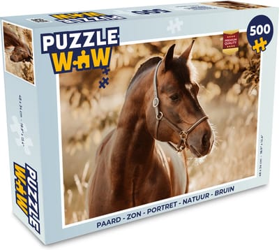 Puzzel Paard - Zon - Portret - Natuur - Bruin - Legpuzzel - Puzzel 500 stukjes