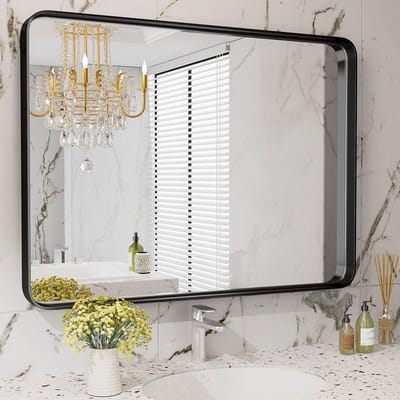 Badkamerspiegel Rechthoek - Wandspiegel Make-up - Dagelijkse Verzorging - Gehard Glas - 104 x 76 cm - Zwart