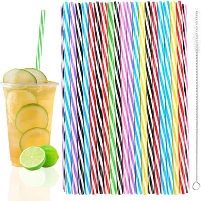 Dailygoods- Rietjes 100 stuks - Herbruikbaar - Plastic - Kleurrijk - BPA-vrij - 22 cm lang, 2,5 cm diameter - Drinkrietjes
