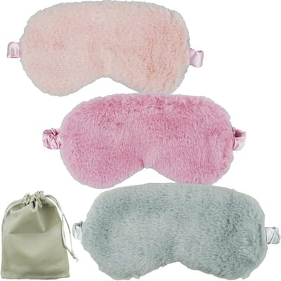 Verduisterend Slaapmasker Set van 3 – Zacht Nachtmasker met Reiszakje voor Dames en Kinderen