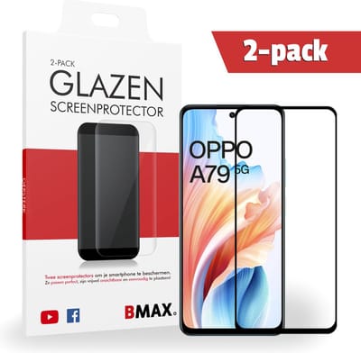 2-pack BMAX Screenprotector geschikt voor OPPO A79 - Full Cover gehard glas - OPPO screenprotectors - Telefoonaccessoires - Telefonie & Accessoires - Beschermglas - Glas screenprotectors - Zwart
