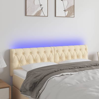 vidaXL - Hoofdbord - LED - 144x7x78/88 - cm - stof - crèmekleurig