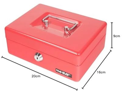Geldcassette voor Euro-munten met uitneembaar telbord - 20x16x9 cm - Rood