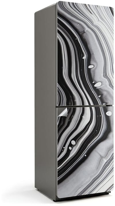 Wallfluent Koelkaststickers - Abstract vloeibaar patroon Koelkast Folie - 60 cm x 180 cm - Zwart En Wit Koelkaststickers - Koelkast Decoratie Stickers - Koelkast Makeover - Grote Koelkast Sticker - Stijlvolle Koelkast Stickers