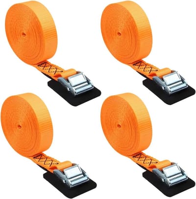 Sjorbanden Set - Bagage Riemen - Vastzetten van Lading - Gewatteerde Gesp - 4 Stuks 20ft - Oranje