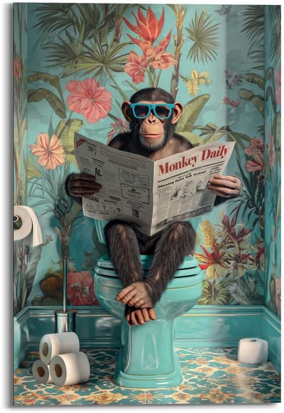 Schilderij Aap op toilet - 90 x 60 - Hout - REINDERS